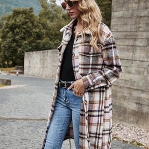 Comfy pink Plaid Buttonup Oversized Jacket Shacket